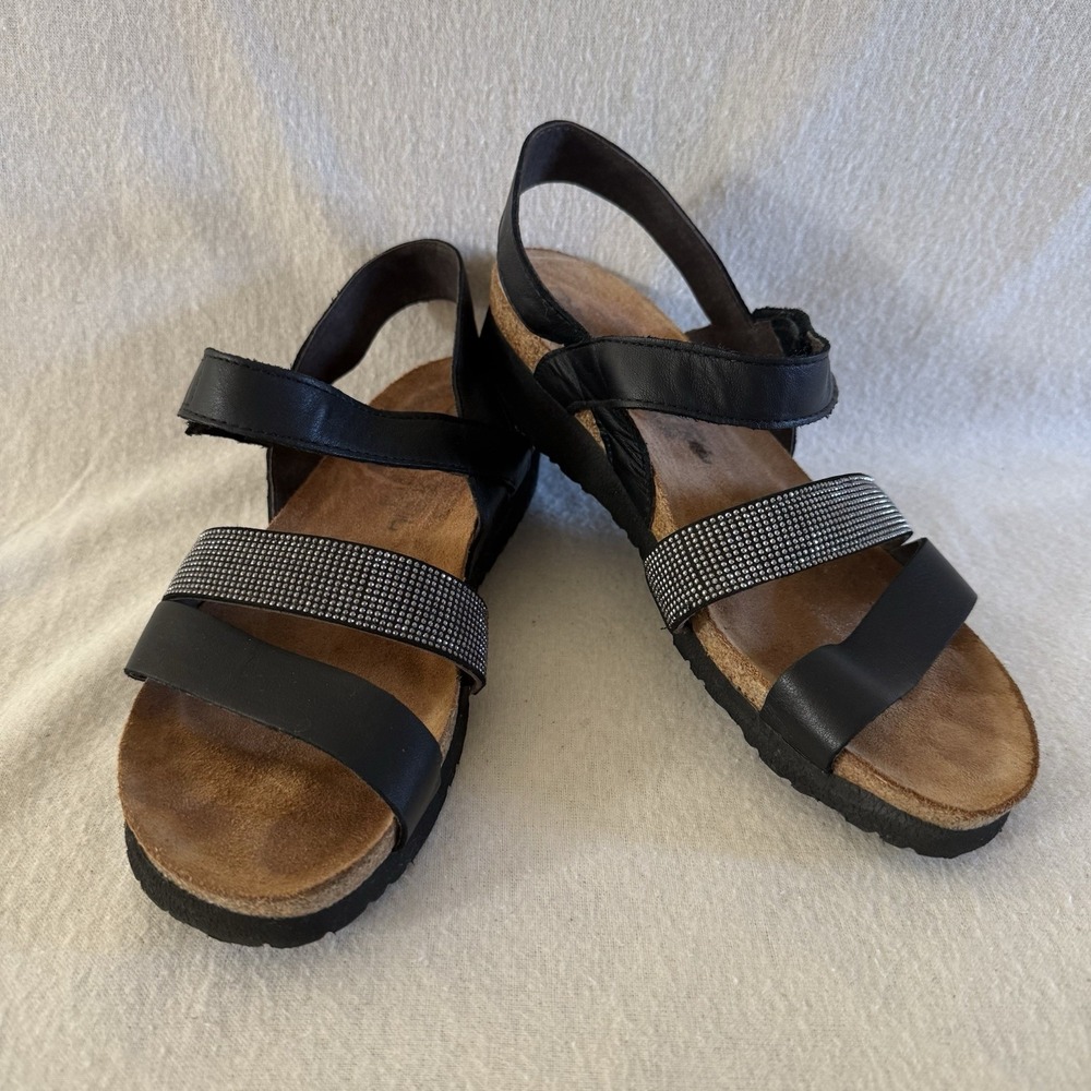 Naot Krista Three Strap Sandal Womens 41 (10) Black Leather Adjustable